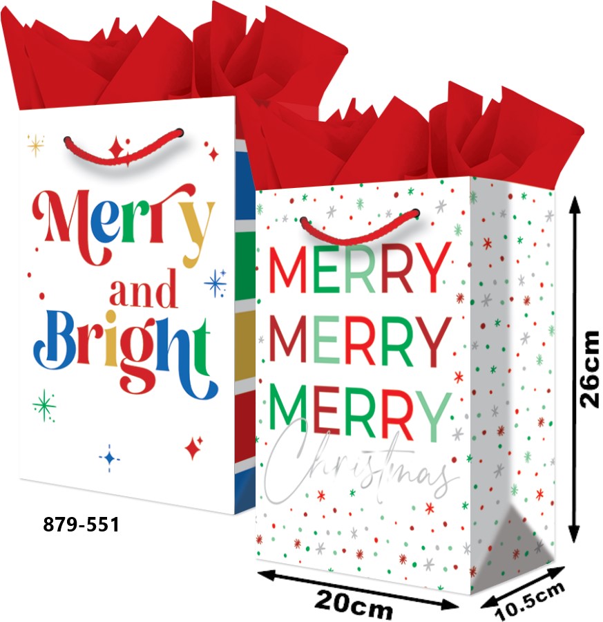 Bolsa p/Regalo Navidad Merry and Bright Media con Aplicación 20×26+10½ granmark® 879-551/6 Pieza 751