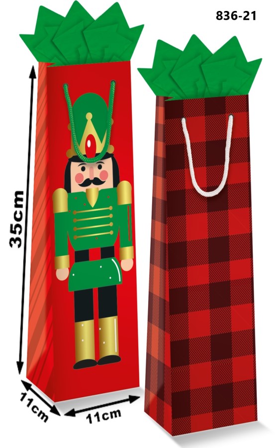 Bolsa p/Regalo Navidad Cascanueces Vino p/Botella 11×35+11cm granmark® 836-21/6 Pieza 751214661197 0
