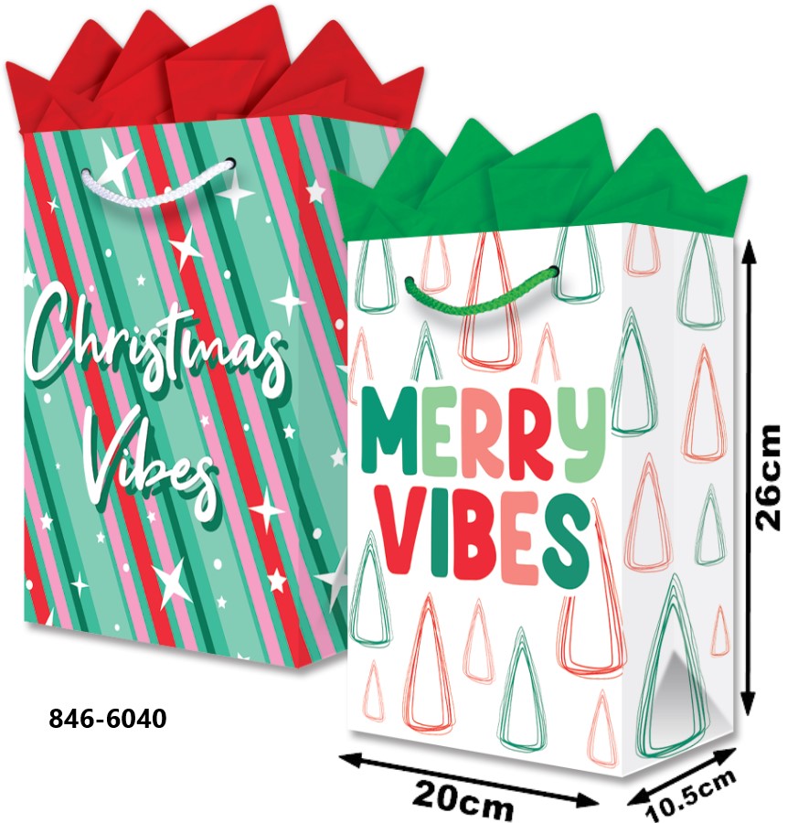 Bolsa p/Regalo Navidad Christmas Vibes Media 20×26+10½ granmark® 846-6040/6 Pieza 751214661258 01