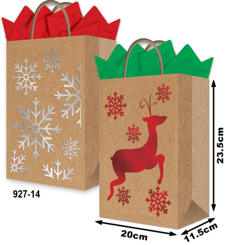 Bolsa p/Regalo Navidad Foil Copos Renos Media Kraft 20×23½+11½ granmark® 926-14/6 Pieza 751214660732