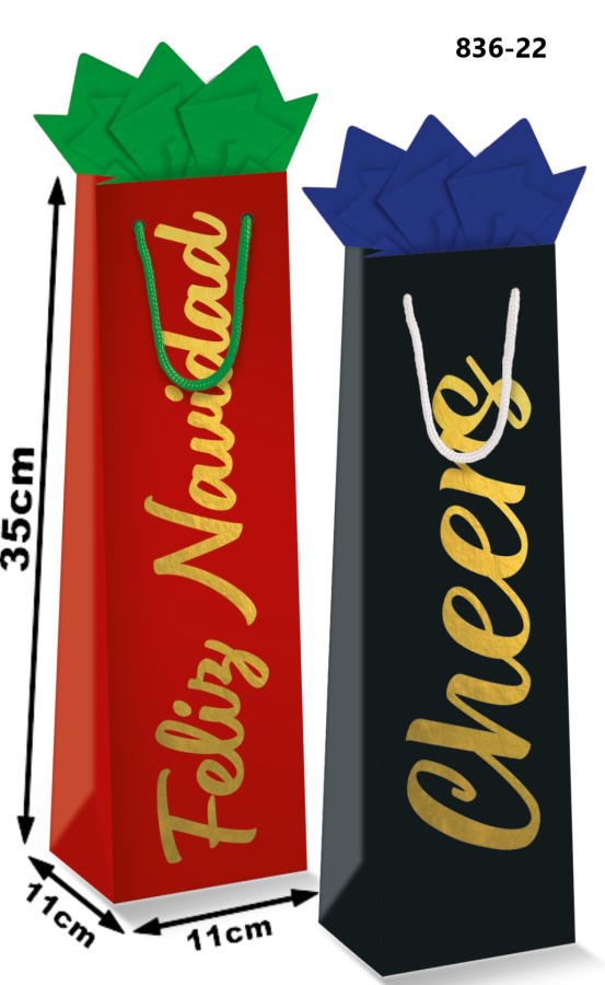 Bolsa p/Regalo Navidad Frases Vino p/Botella 11×35+11cm granmark® 836-22/6 Pieza 751214661203 01