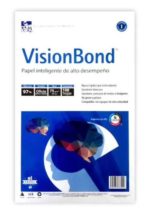 Bond Hojas Visión pack c/100 50kg Blanco 97% Oficio 75g Copamex® [Cien hojas] Imagen principal del producto