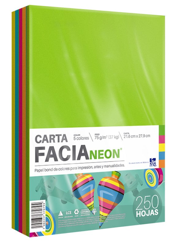 Papel Bond Color Facia Neón pack 75g Colores Neón(5) Carta c250 Copamex® Paquete 7502237370794 01