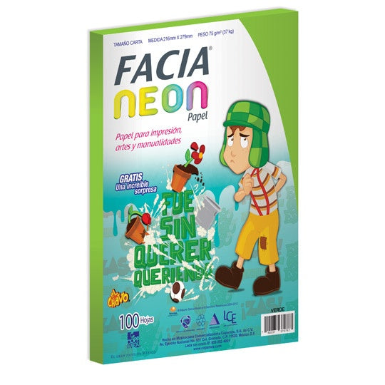 Papel Bond Color Facia Neón pack 75g Verde Neón Carta c100 Copamex® Cien hojas 7502237370787 01