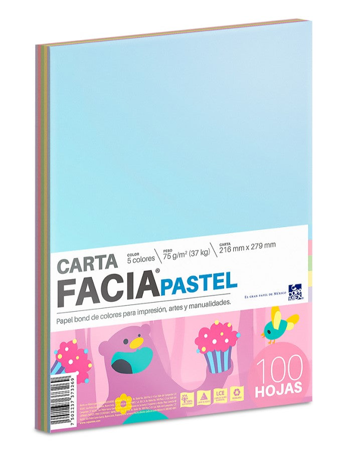 Papel Bond Color Facia Pastel pack 75g Colores (5) p Carta c100 Copamex® Cien hojas 7502237373269 01
