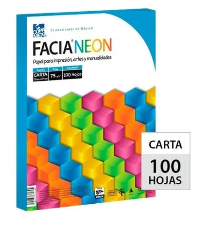 Papel Bond Color Facia Neón pack 75g Azul Neón Carta c100 Copamex® Cien hojas 7502237370756 01