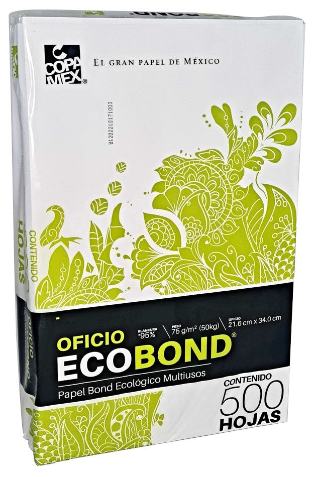 Bond Ecobond paquete c/500 50kg Blanco 95% Oficio 75g Copamex® Resma 7502237370572 01