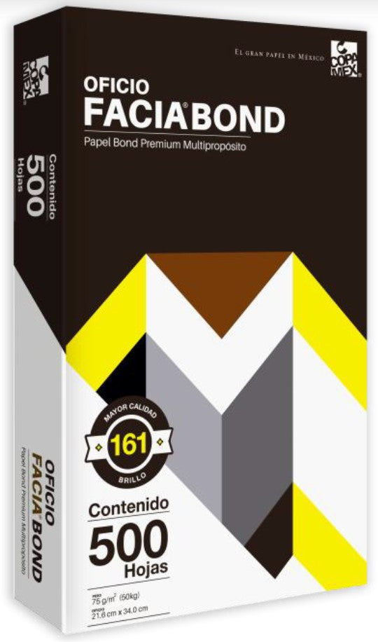 Bond Facia paquete c/500 50kg Blanco 100% Oficio 75g Copamex® Resma 7502237370015 01