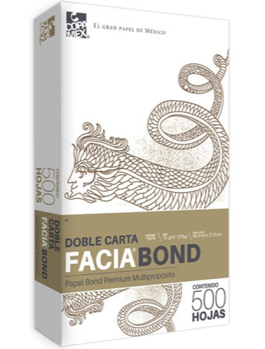 Bond Facia paquete c/500 75g 37kg Blanco 100% DobleCarta Copamex® Resma 7502237370039 01