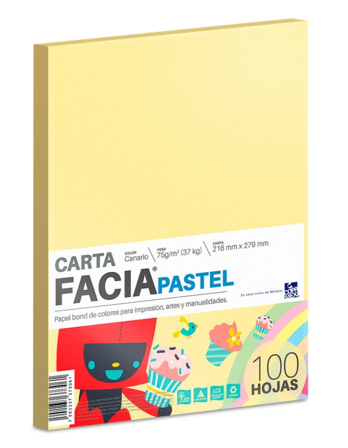 Papel Bond Color Facia Pastel pack 75g Canario Carta c100 Copamex® Cien hojas 7502237373061 01