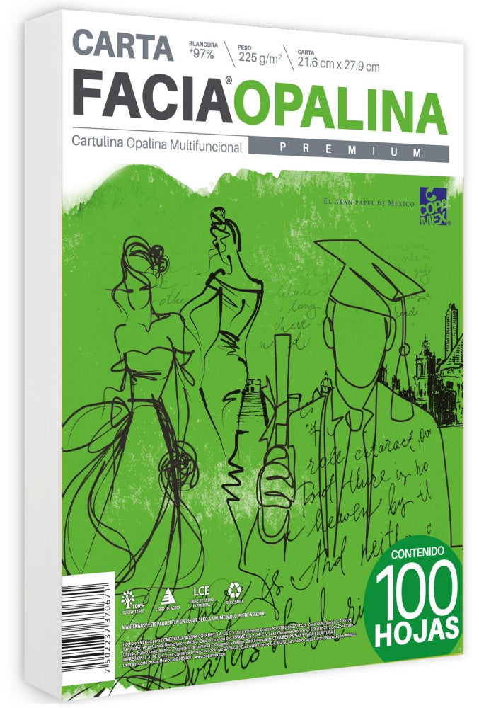 Cartulina Opalina Facia pack c/100 225g Blanco 97% Carta Copamex® [Cien hojas] 7502237370671