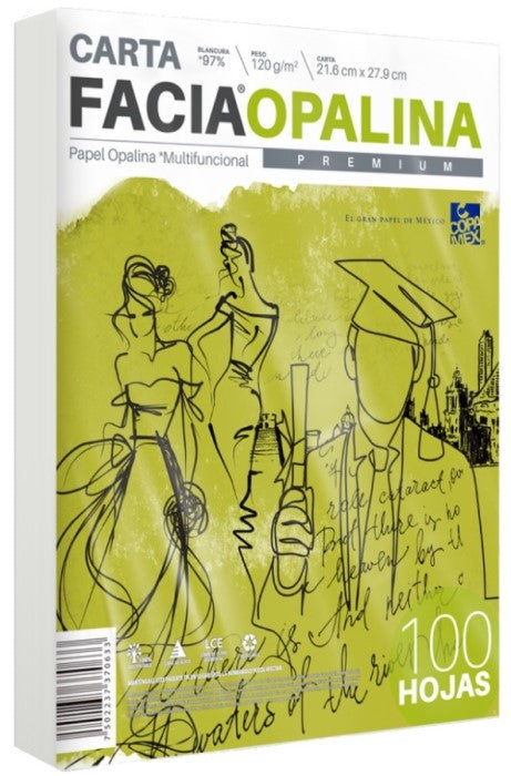 Papel Opalina Facia pack c/100 120g Blanco 97% Carta Copamex® Cien hojas 7502237370633