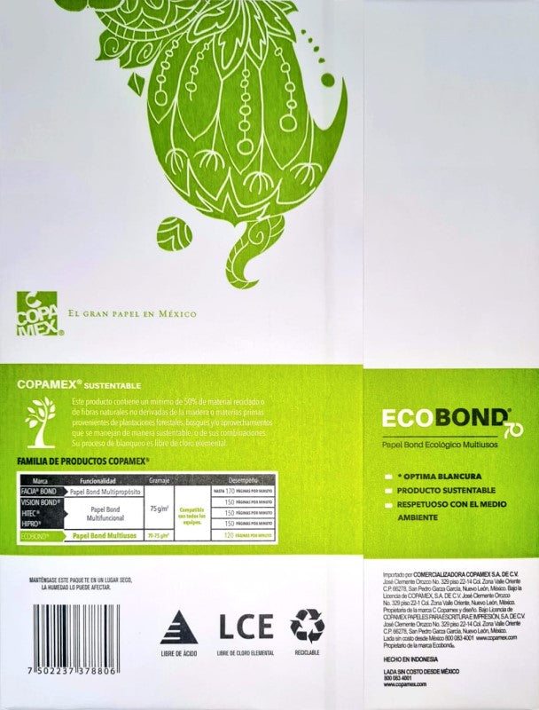 Bond Ecobond-70 paquete c/500 35kg Blanco 95% Carta 70g Copamex® [Resma] 7502237378806 3