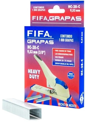 Grapa Industrial corona 12.95mm p/60 hojas pata 09.53mm c/1000 Fifa® HC-38-C #75 Caja 767982000755 0
