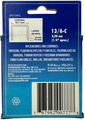 Grapa p/Clavadora Pilot® Corona 10.7mm pata 6mm ¼" c/1000 Fifa® 13/6-C [Caja] 767982007778 2