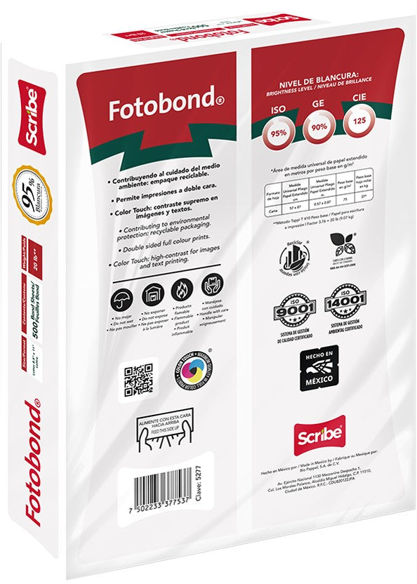 Bond Fotobond pack c/500 37kg Blanco 95% Carta 75g Scribe® 5277 Resma 7502233377537 03