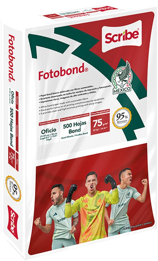 Bond Fotobond pack c/500 50kg Blanco 95% Oficio 75g Scribe® 5276 Resma 7502233377551 01