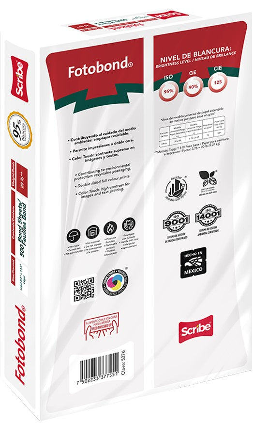 Bond Fotobond pack c/500 50kg Blanco 95% Oficio 75g Scribe® 5276 Resma 7502233377551 03