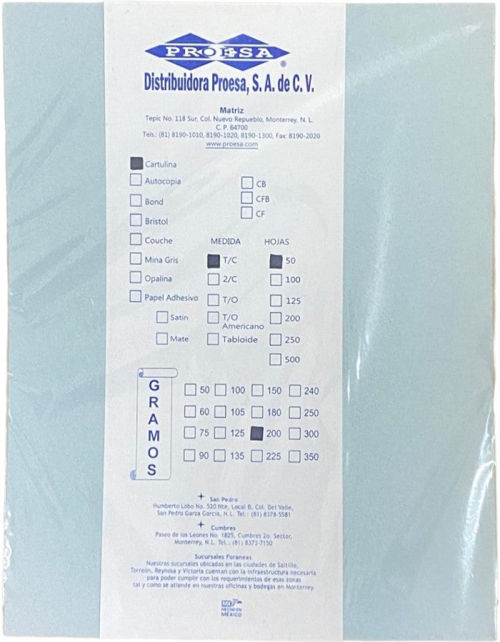 Cartulina Astro Bright c/50h Colores Carta 200g Proesa® [Paquete]