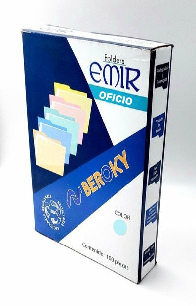 Fólder Emir c/100 Azul pastel Oficio Beroky® Caja 01