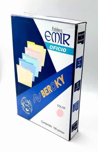 Fólder Emir c/100 Rosa pastel Oficio Beroky® Caja 01