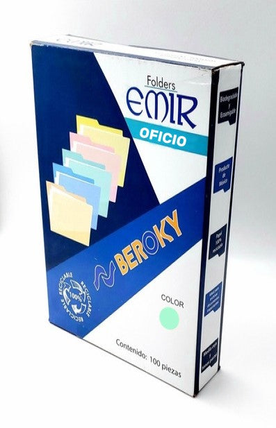 Fólder Emir c/100 Verde pastel Oficio Beroky® Caja 01