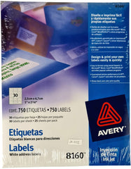 Etiqueta p/Impresora Ink-Jet c/750 30 × Hoja 25hjs TransparenteMat 1×2-5/8" Avery® 8160 [Sobre] 72782681609