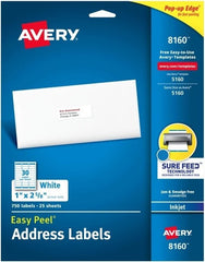 Etiqueta p/Impresora Ink-Jet c/750 30 × Hoja 25hjs TransparenteMat 1×2-5/8" Avery® 8160 [Sobre] 72782681609 3