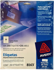 Etiqueta p/Impresora Ink-Jet c/250 10 × Hoja 25hjs Blanco 2×4" Avery® 8163 [Sobre] 72782681630