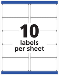 Etiqueta p/Impresora Ink-Jet c/250 10 × Hoja 25hjs Blanco 2×4" Avery® 8163 [Sobre] 72782681630 2