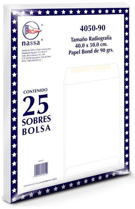 Sobre Bolsa 4050-90 Radiografía c/25 60kg Blanco Bond 40×50cm Nassa® IA0132 [Paquete] 7501523719125