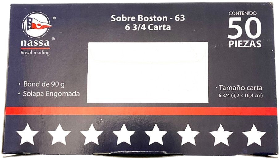 Sobre Boston caja c/50 63kg Blanco Bond Carta 6¾ Nassa® HA0206 7501523723696 2