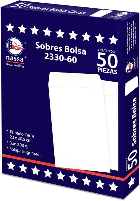 Sobre Bolsa 2330-60 caja c/50 60kg Blanco Bond 23×30.5cm Nassa® IA0294 7501523723535