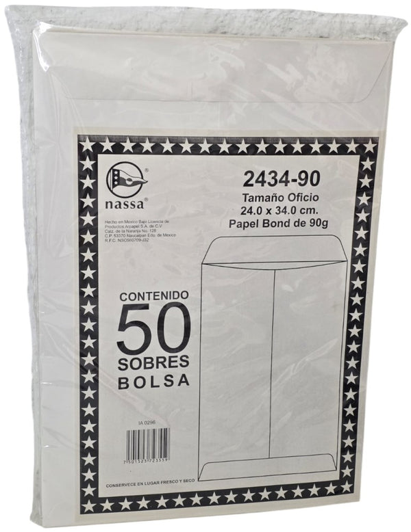 Sobre Bolsa 2434-60 paquete c/50 90g Blanco Ostión 24×34cm Nassa® IA0296 7501523723559