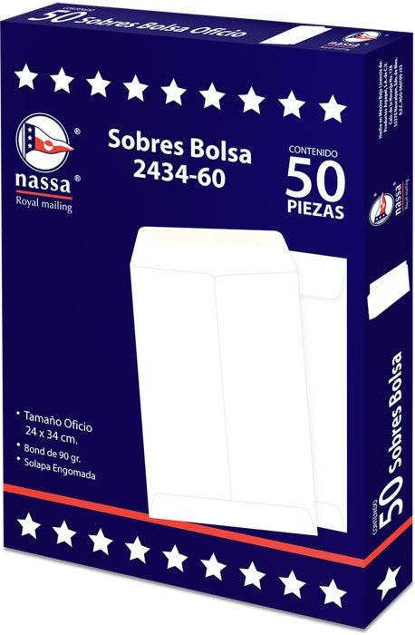 Sobre Bolsa 2434-60 caja c/50 60kg Blanco Bond 24×34cm Nassa® IA0296 7501523723559