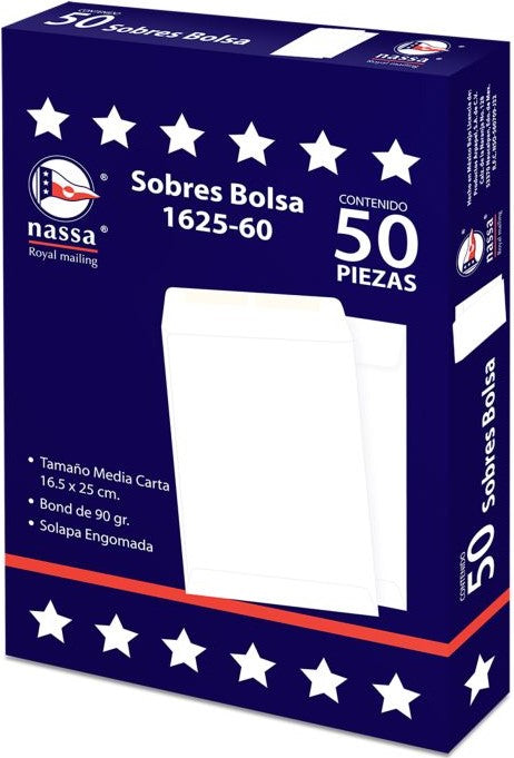 Sobre Bolsa 1625-60 caja c/50 60kg Blanco Bond 16.5×25cm Nassa® IA0290 7501523723498 2