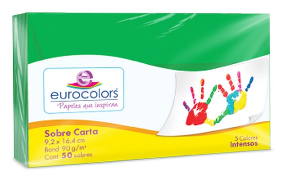 Sobre Eurocolors Carta pack c/50 C Verde Bandera 9.2×16.4cm eurocolors HA0222 Paquete 7501454601148