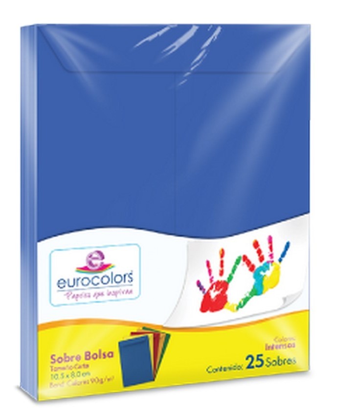 Sobre Eurocolors Bolsa Carta pack c/25 B Azul 23×30.5cm eurocolors IA324 Paquete 7501454601254 01 Imagen principal del producto