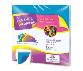 Papel p/Origami E-Bicolor 50hjs Azul-Celeste 14×14cm eurocolors EC1016 Paquete 7501454601940 01