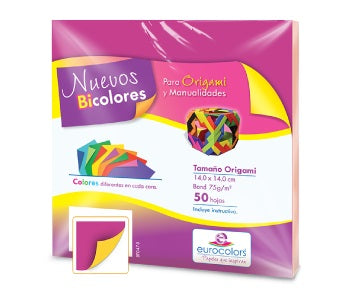 Papel p/Origami E-Bicolor 50hjs Púrpura-Canario 14×14cm eurocolors EC1019 Paquete 7501454601971 01