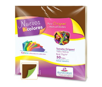 Papel p/Origami E-Bicolor 50hjs Café-Verde 14×14cm eurocolors EC1020 Paquete 7501454601988 01