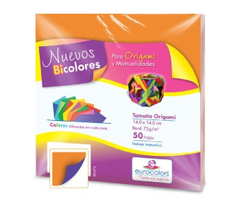 Papel p/Origami E-Bicolor 50hjs Naranja-Morado 14×14cm eurocolors EC1021 Paquete 7501454601995 01