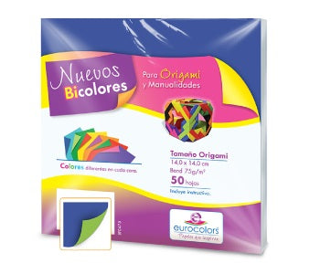 Papel p/Origami E-Bicolor 50hjs Azul-Verde 14×14cm eurocolors EC1022 Paquete 7501454602008 01