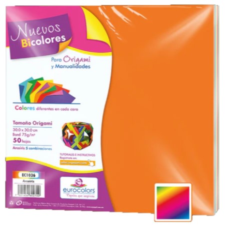 Papel p/Origami E-Bicolor 50hjs Arcoíris (5) 30×30cm eurocolors EC1036 Paquete 7501454602749 01