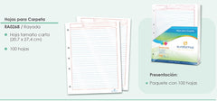 Papel p/Carpeta Carta 3 perforaciones 100 hojas Raya euroformas® RA0268 [Paquete] 7501523725744 2