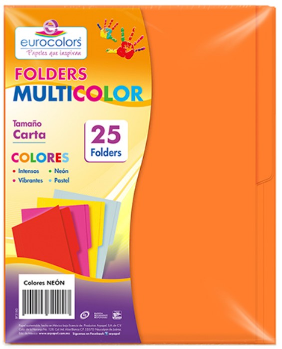 Fólder Color Neón Multicolor pack c/25 Naranja Neón Carta eurocolors PU0021 Paquete 7501454603661 01