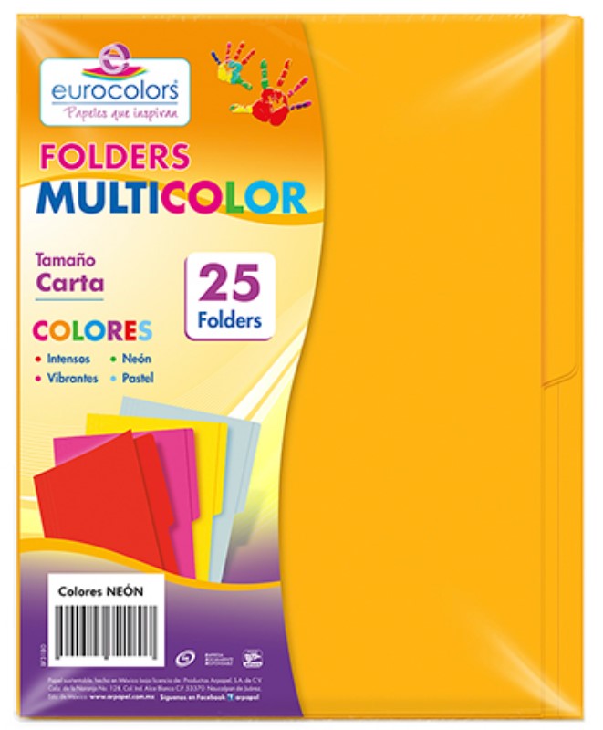 Fólder Color Neón Multicolor pack c/25 Papaya Neón Carta eurocolors PU0022 Paquete 7501454603678 01