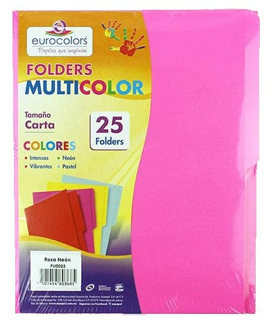 Fólder Color Neón Multicolor pack c/25 Rosa Neón Carta eurocolors PU0023 Paquete 7501454603685 01