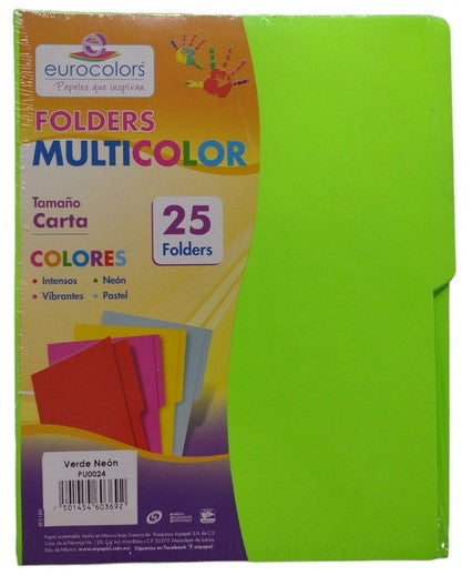 Fólder Color Neón Multicolor pack c/25 Verde Neón Carta eurocolors PU0024 Paquete 7501454603692 01
