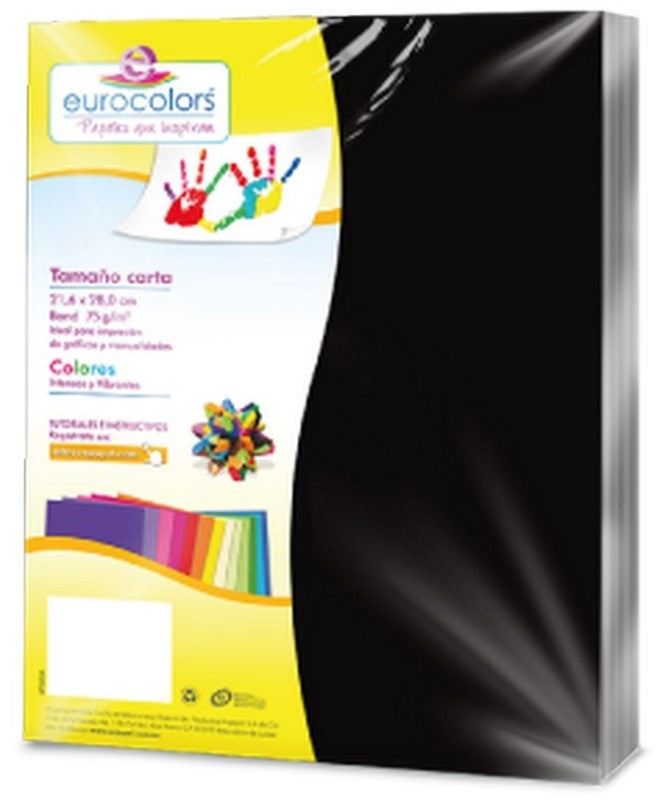 Papel Bond Color Eurocolor pack c/100 Negro Carta eurocolors EC0014 Cien hojas 7501454601063 01